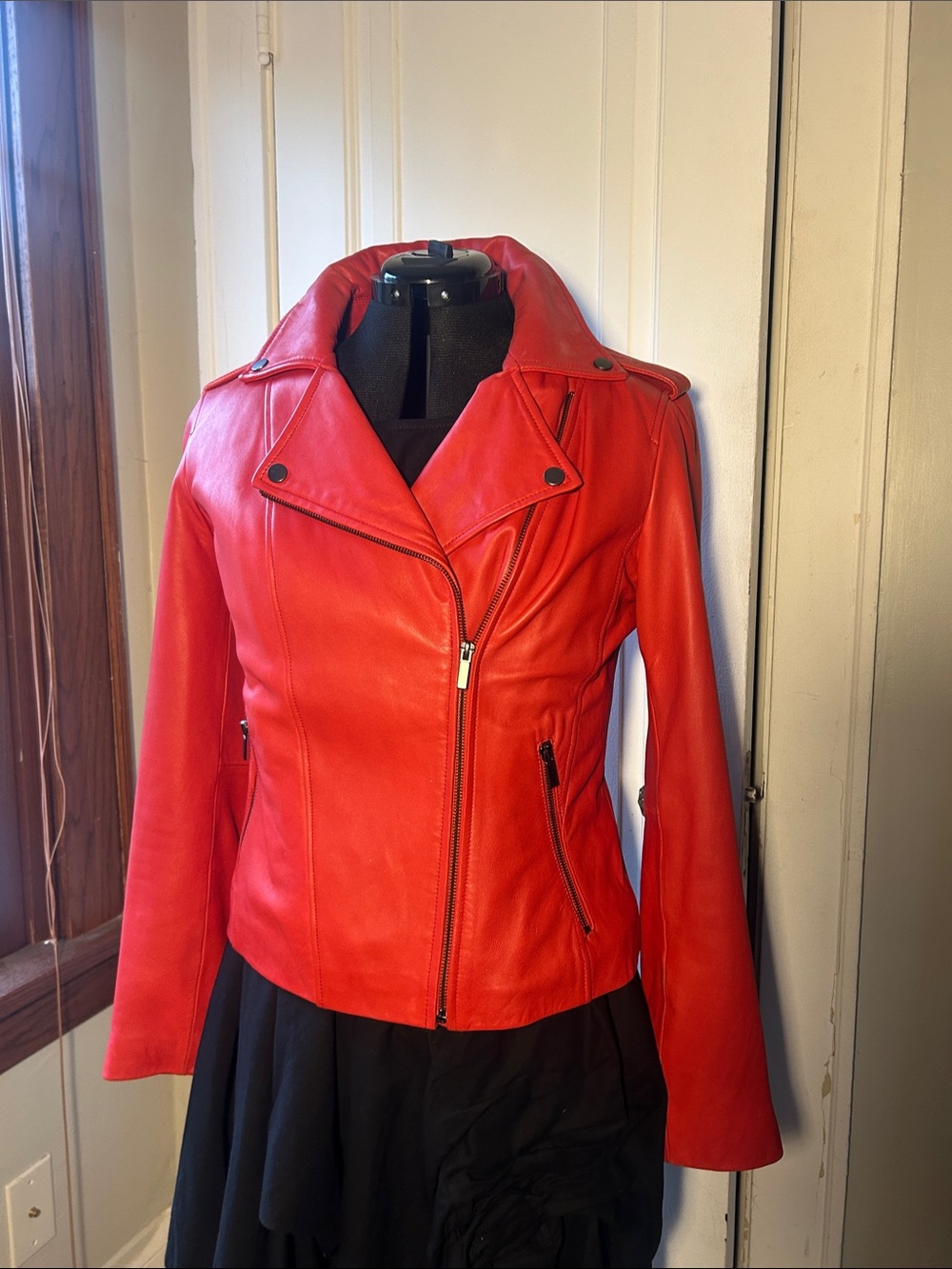 Neiman Marcus Red Leather Moto Jacket